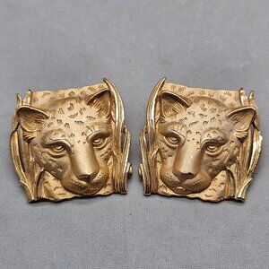 Vintage Park Lane Clip-On Earrings Square Gold Tone Jaguar Cheetah Leopard Head